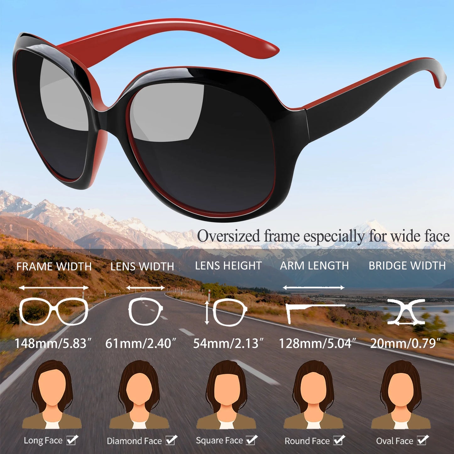 Polarized Womens Sunglasses Ladies Large Frame Driving Cycling Sun Glasses Tortoise Shades (Crystal Amber)